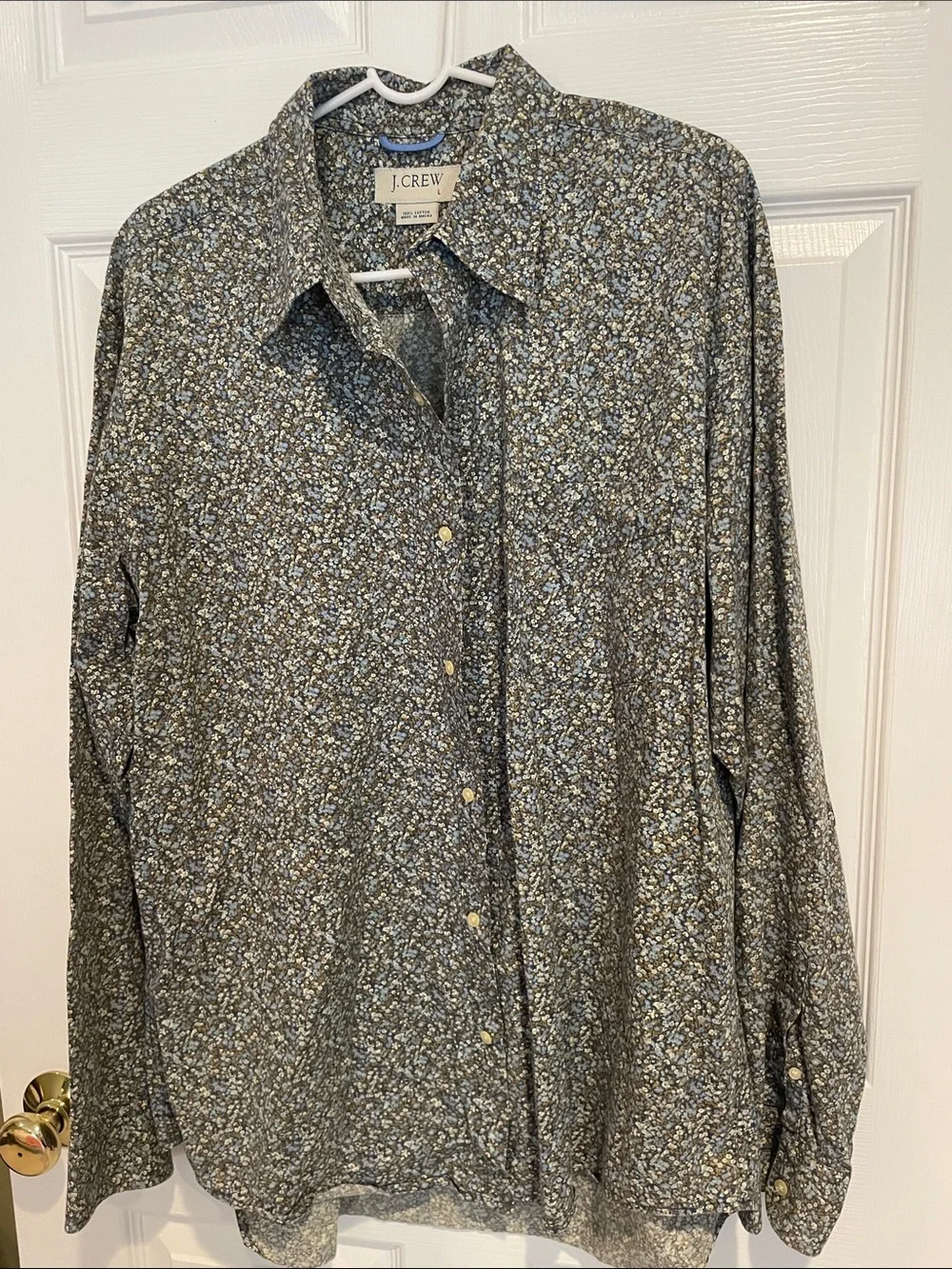 J. Crew Men's Small Floral Print Button-Up Shirt in Gray and Blue